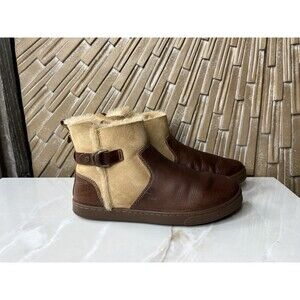 OluKai Women Sz 7.5 Pehuea Hulu Leather Shearling Fur Flat Boots Brown Ankle